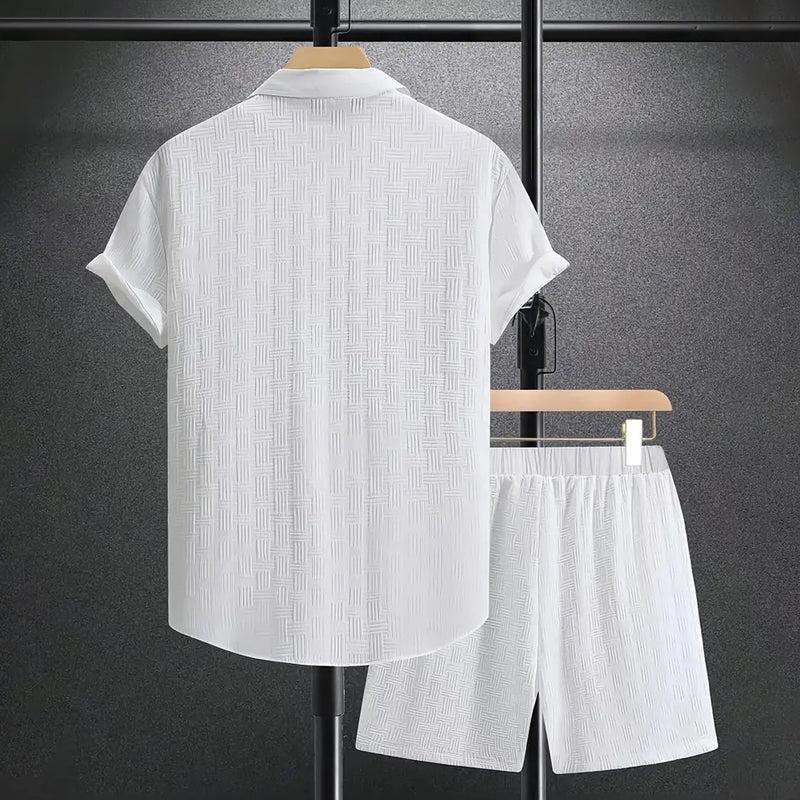 WISEMERE™ | Men's Textured Shirt Shorts Set