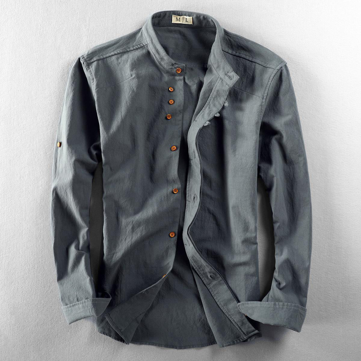 WISEMERE™ | Men's Mandarin Collar Cotton-Linen Shirt