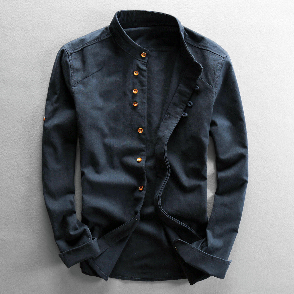 WISEMERE™ | Men's Mandarin Collar Cotton-Linen Shirt
