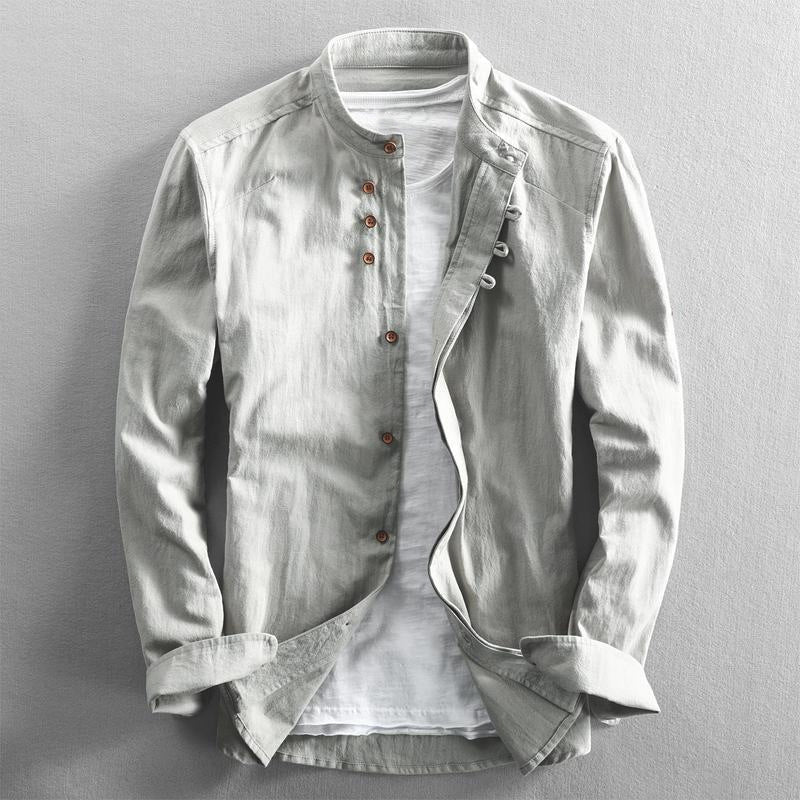 WISEMERE™ | Men's Mandarin Collar Cotton-Linen Shirt