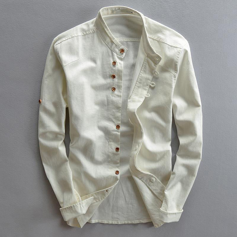 WISEMERE™ | Men's Mandarin Collar Cotton-Linen Shirt
