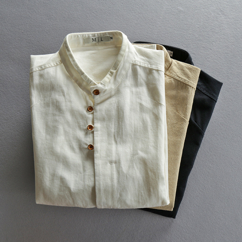 WISEMERE™ | Men's Mandarin Collar Cotton-Linen Shirt