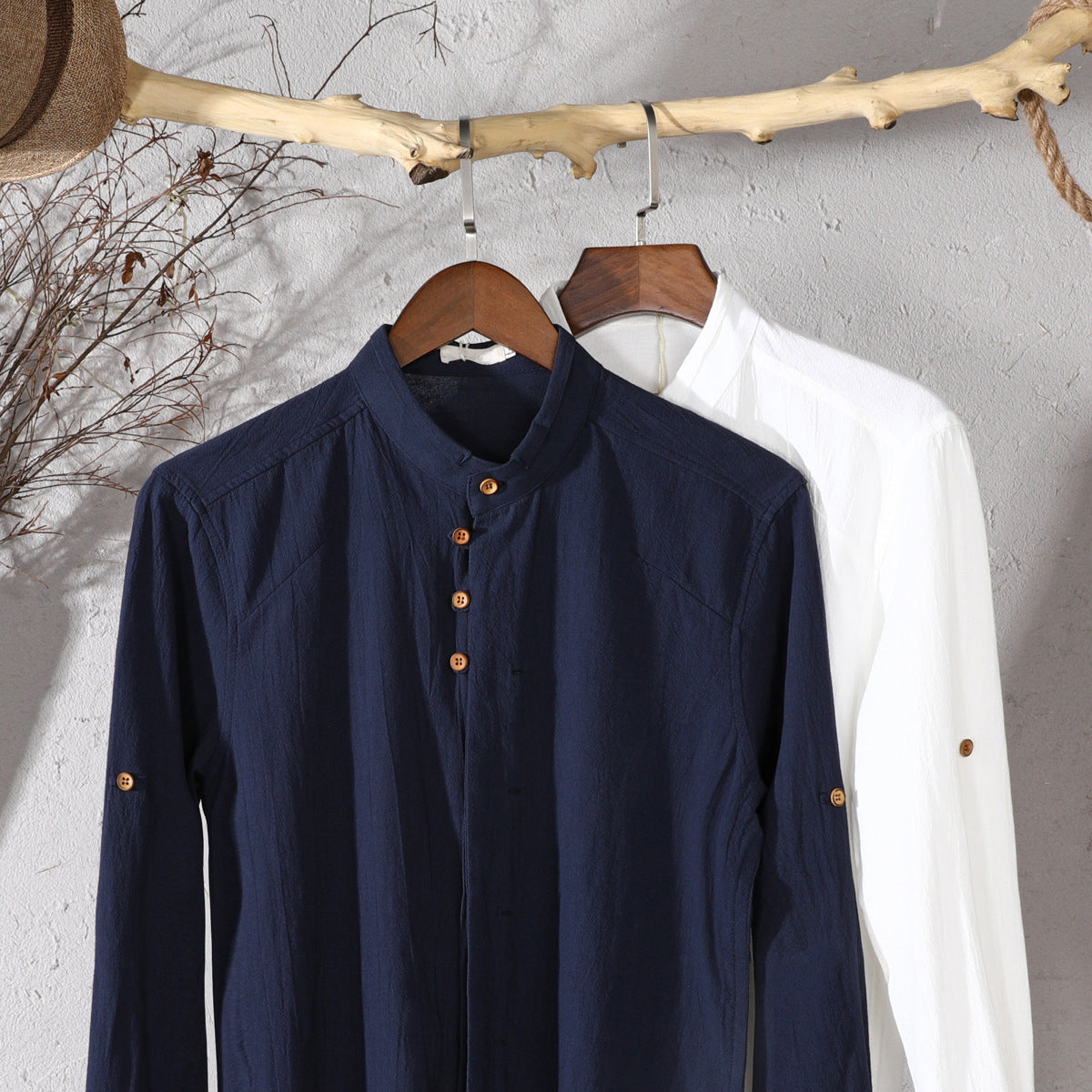 WISEMERE™ | Men's Mandarin Collar Cotton-Linen Shirt