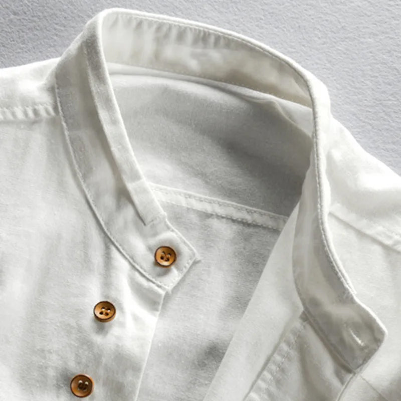 WISEMERE™ | Men's Mandarin Collar Cotton-Linen Shirt