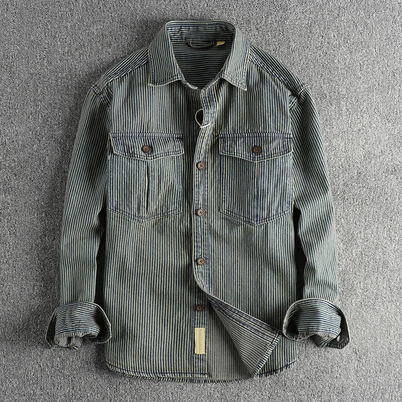 WISEMERE™ | Men's Striped Denim Shirt