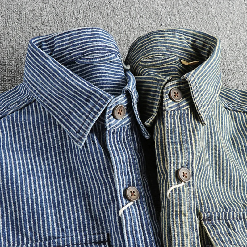 WISEMERE™ | Men's Striped Denim Shirt