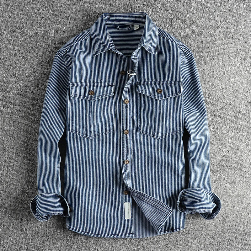 WISEMERE™ | Men's Striped Denim Shirt
