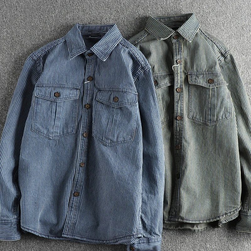 WISEMERE™ | Men's Striped Denim Shirt