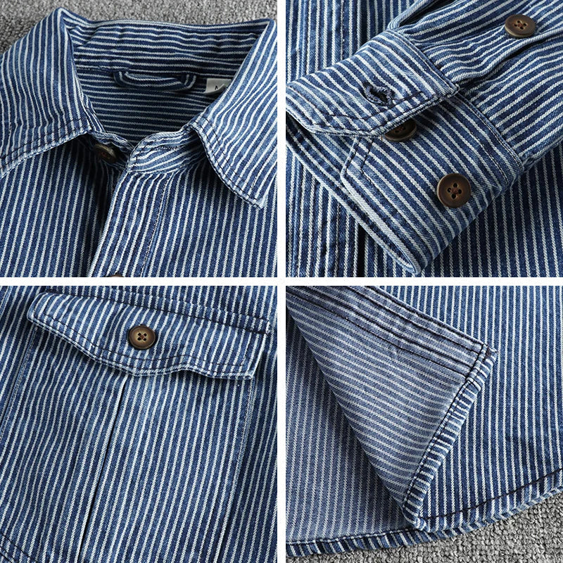 WISEMERE™ | Men's Striped Denim Shirt