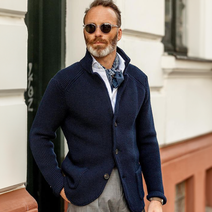 WISEMERE™ | Men's Waffle Knit Stand-Collar Cardigan