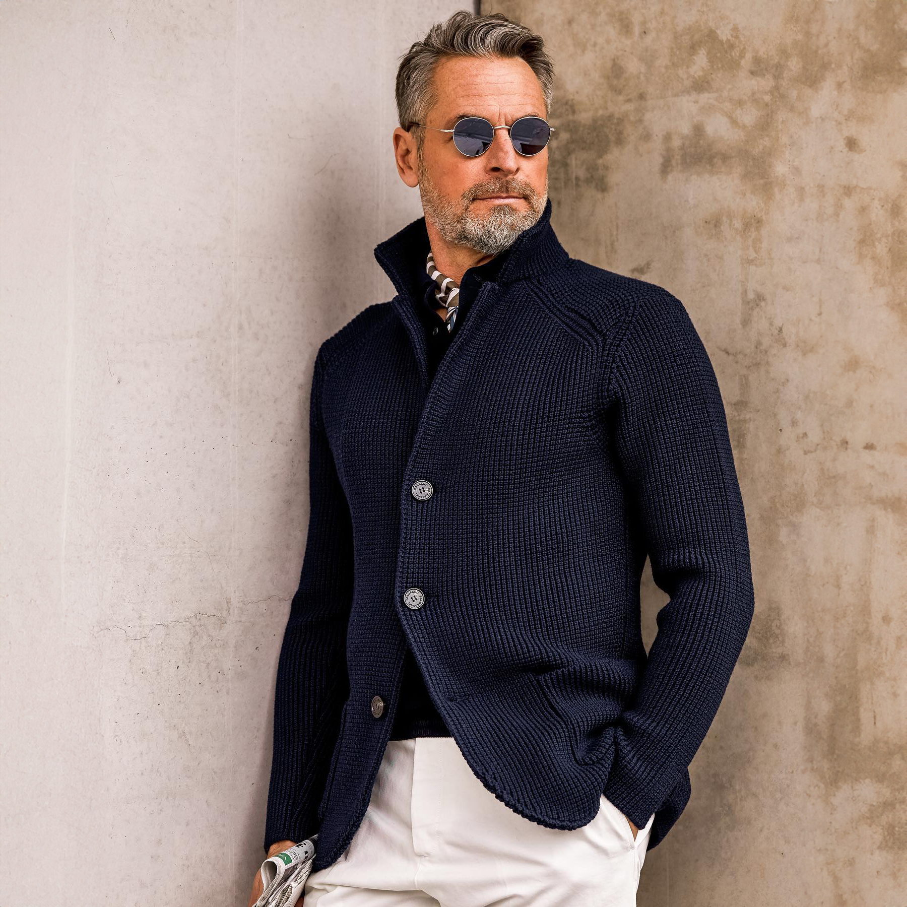 WISEMERE™ | Men's Waffle Knit Stand-Collar Cardigan
