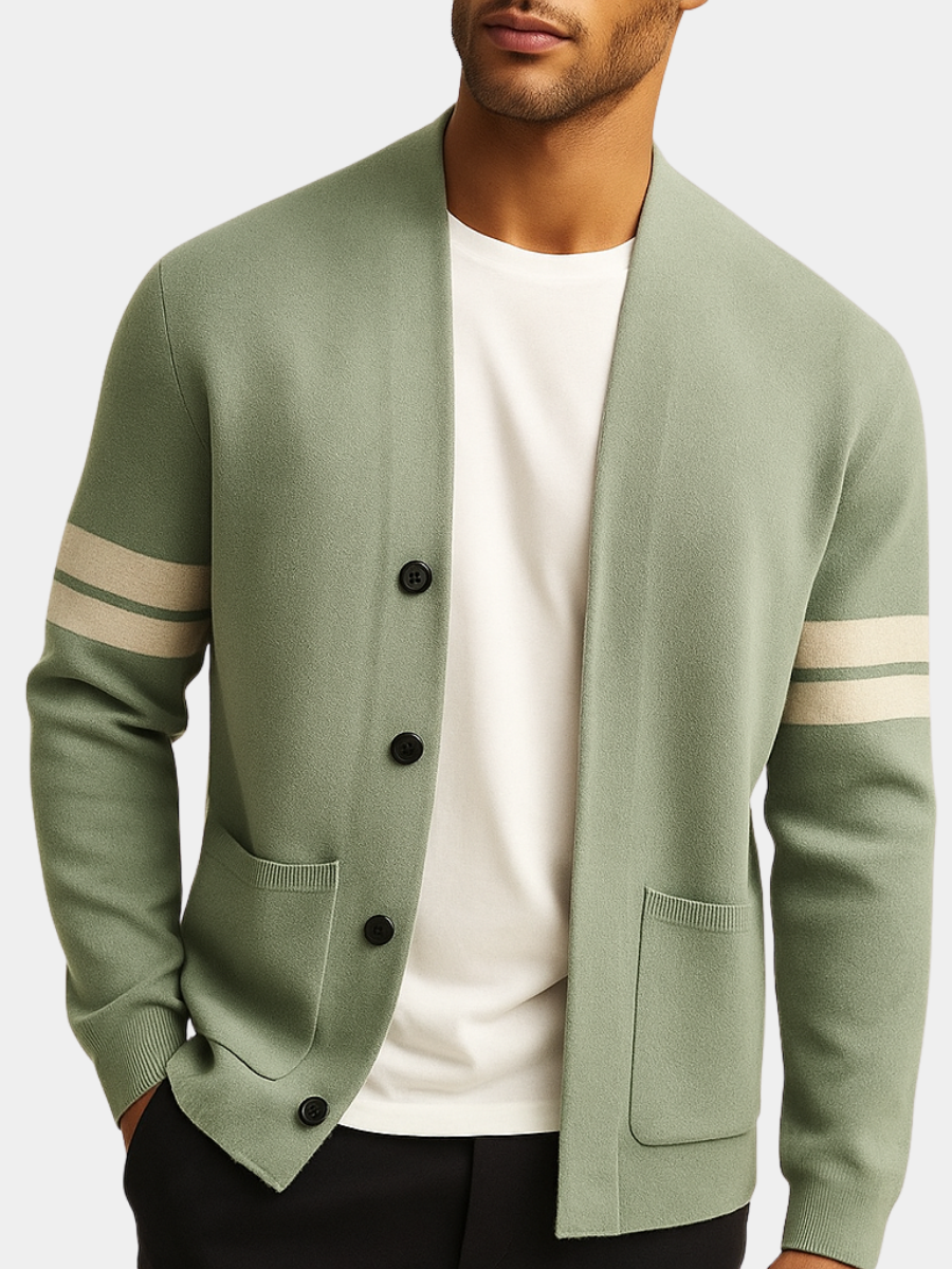 WISEMERE™ | Men's Stripe-Sleeve Button Cardigan