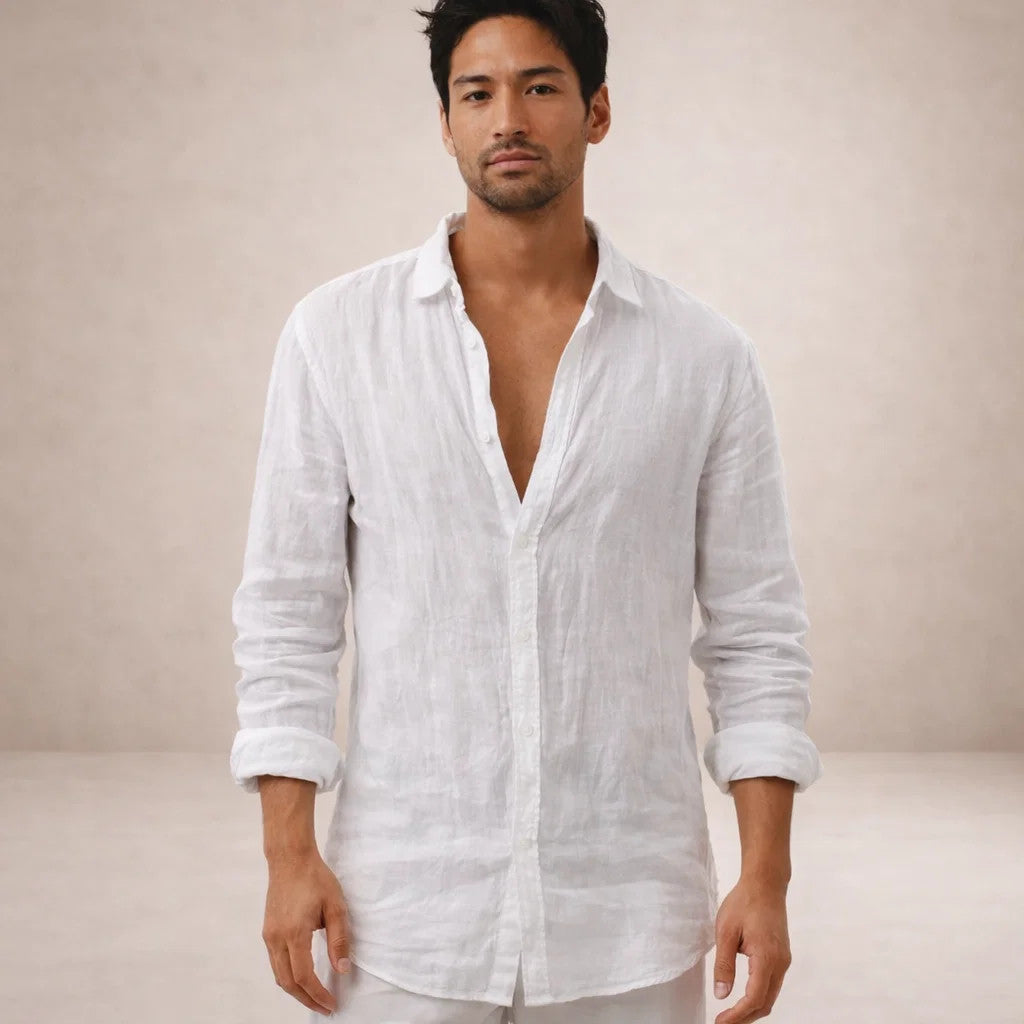 WISEMERE™ | Open-Collar Linen Shirt