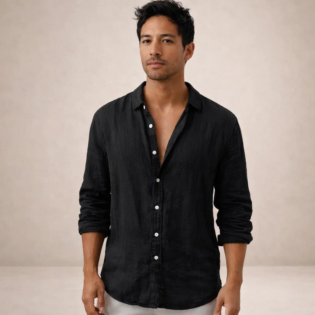 WISEMERE™ | Open-Collar Linen Shirt