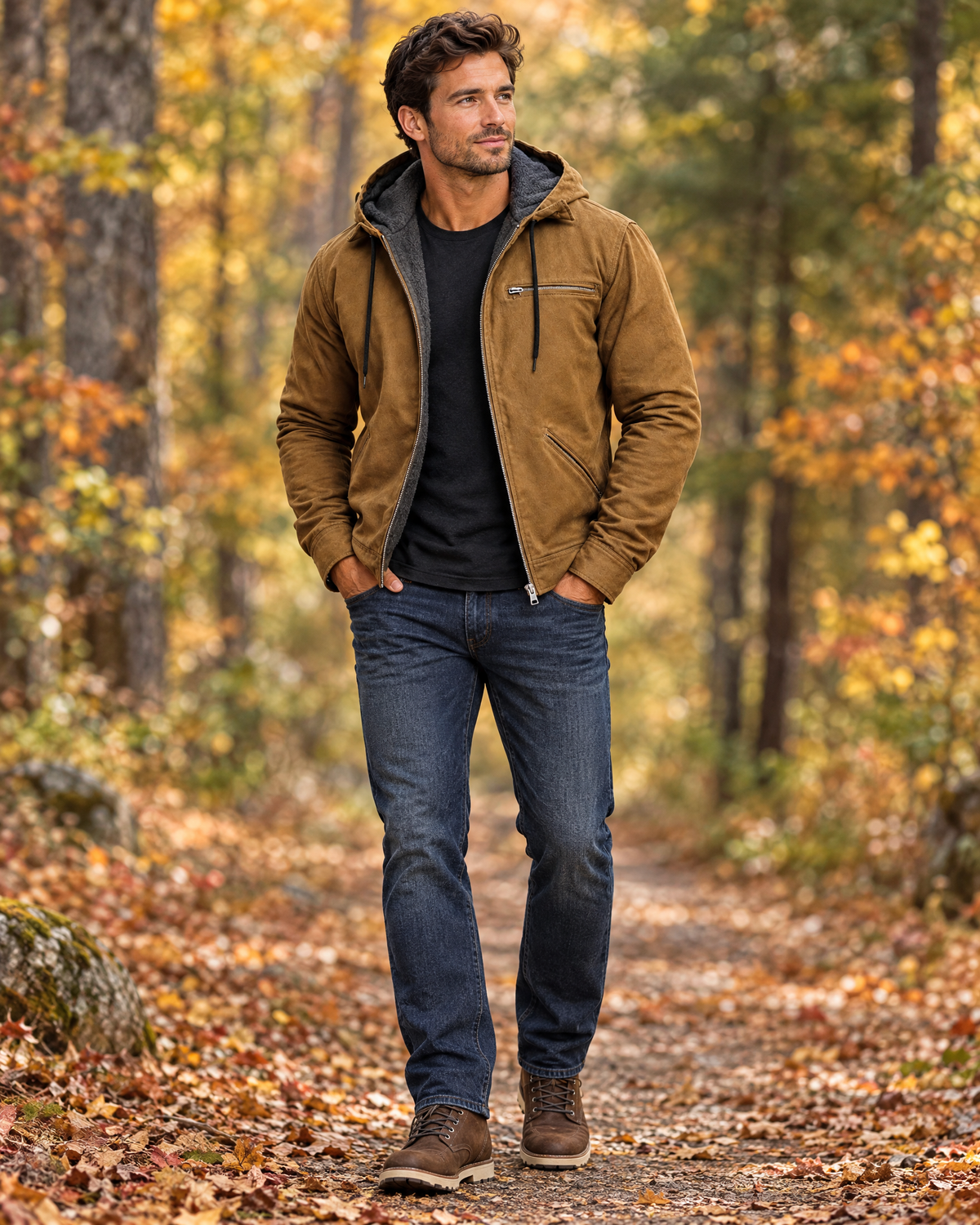 Canvas Hoodie Jacket For Men Brown