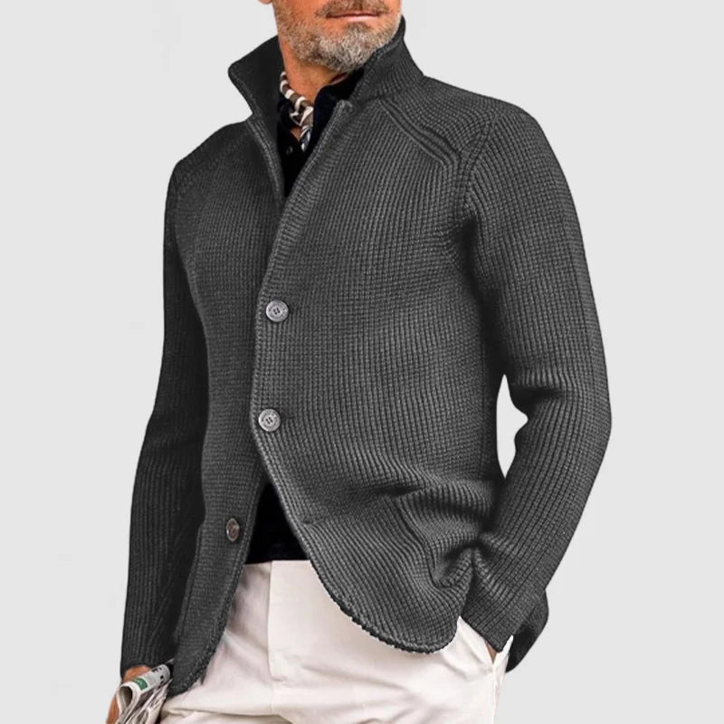 WISEMERE™ | Men's Waffle Knit Stand-Collar Cardigan