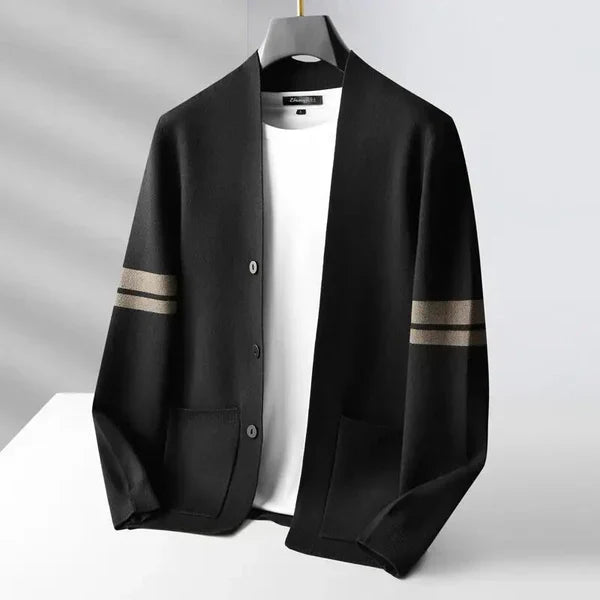 WISEMERE™ | Men's Stripe-Sleeve Button Cardigan