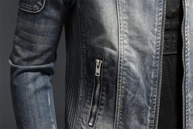 WISEMERE™ | Men's Distressed Denim Moto Jacket