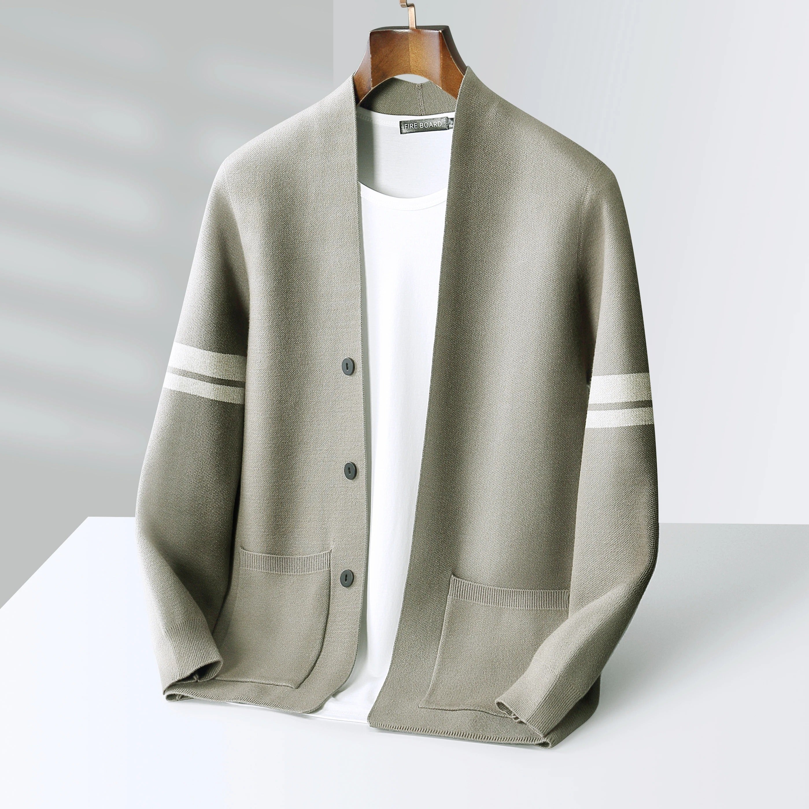 WISEMERE™ | Men's Stripe-Sleeve Button Cardigan
