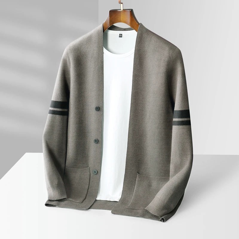 WISEMERE™ | Men's Stripe-Sleeve Button Cardigan