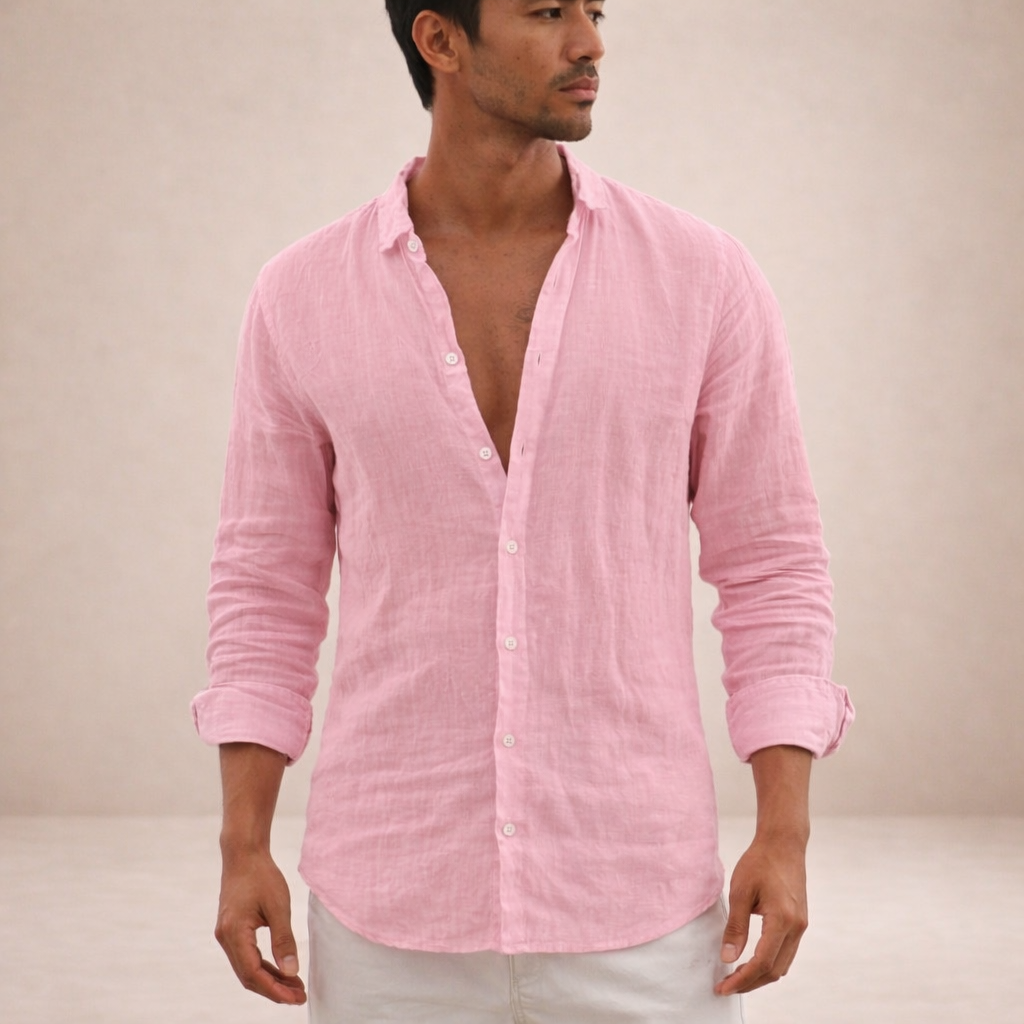 WISEMERE™ | Open-Collar Linen Shirt