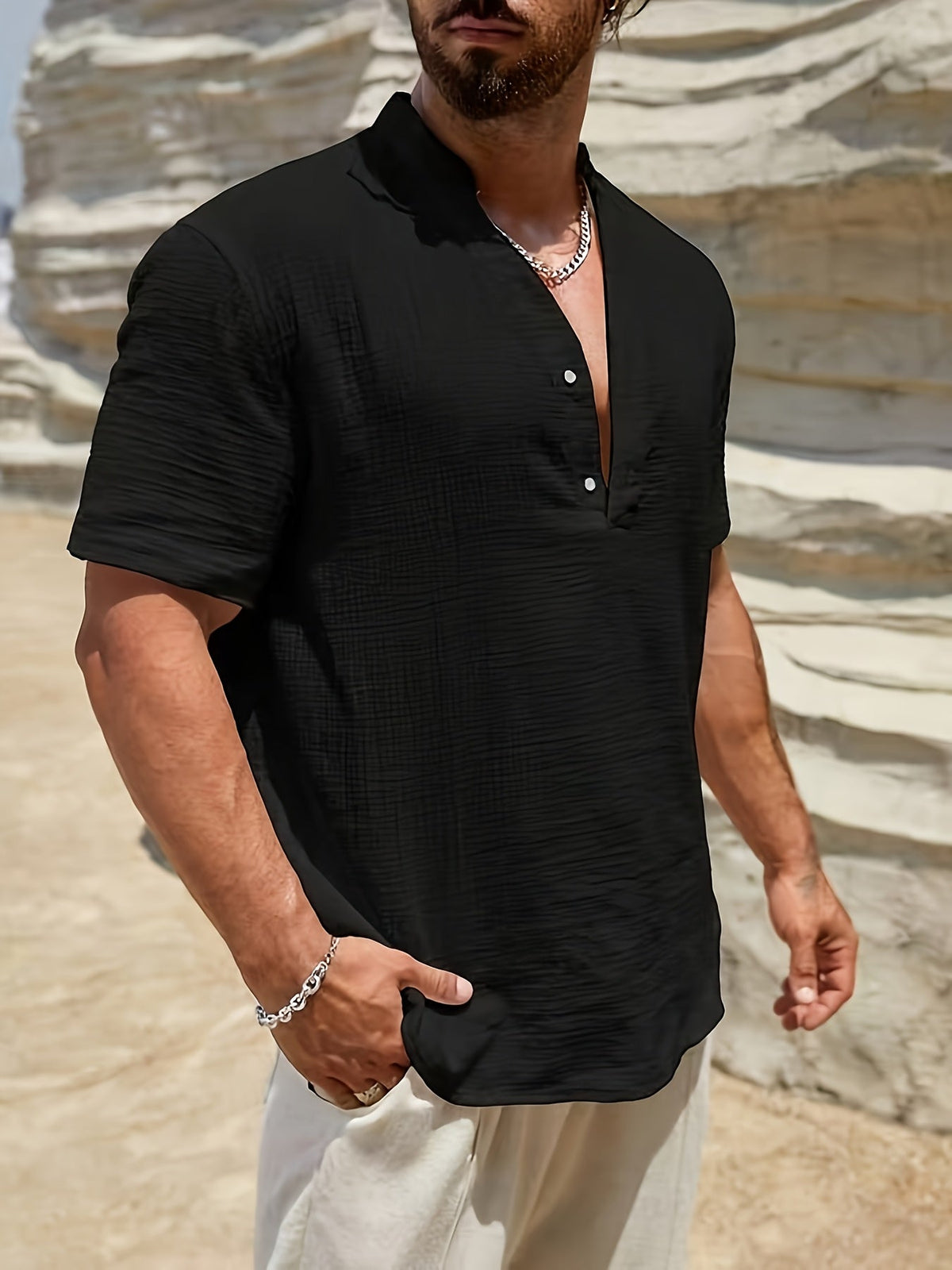 WISEMERE™ | Men's Linen V-Neck Shirt