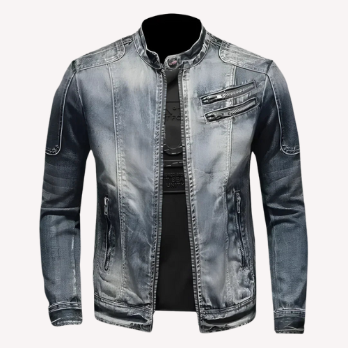 WISEMERE™ | Men's Distressed Denim Moto Jacket