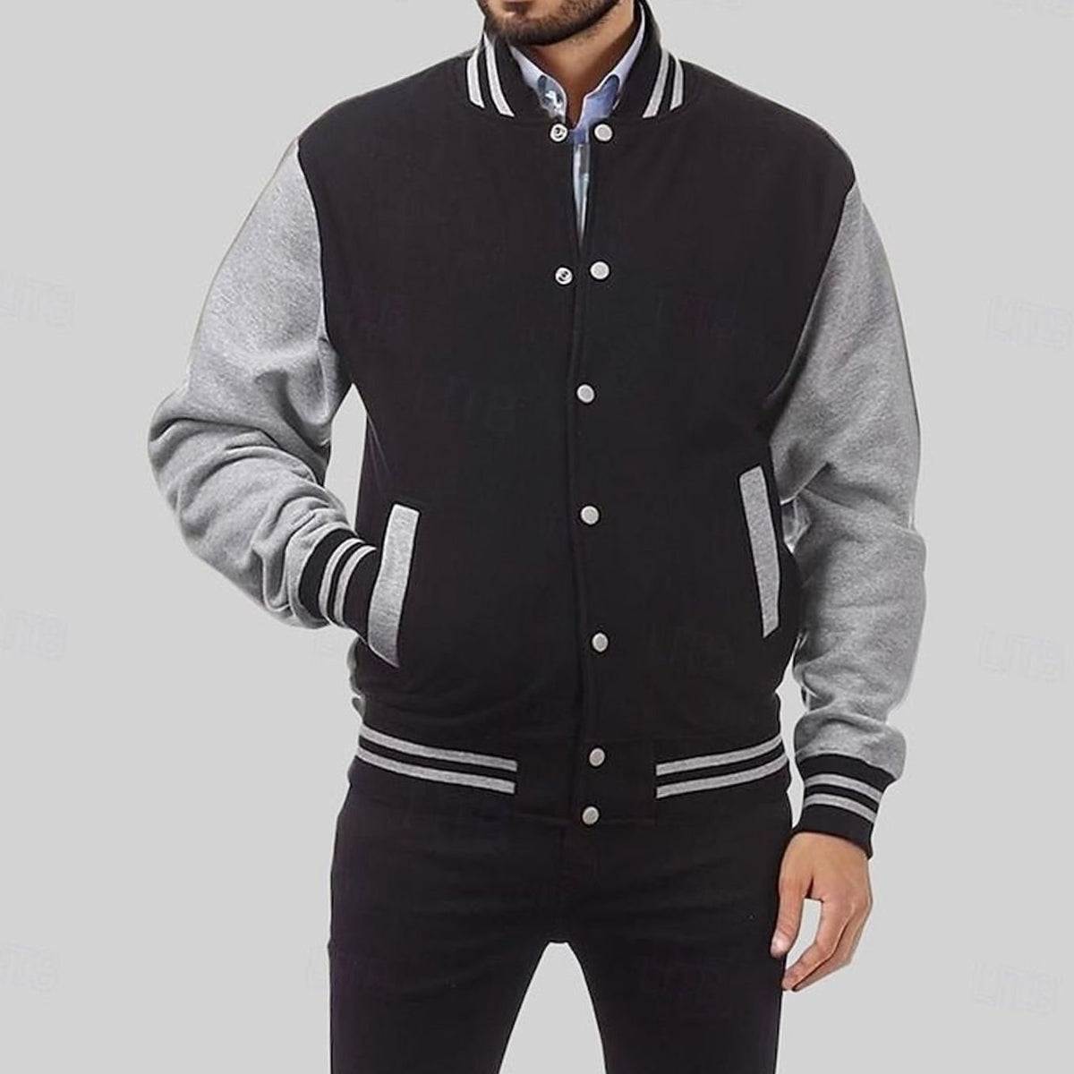 WISEMERE™ | Classic Varsity Bomber Jacket with Ribbed Trim and Snap Buttons