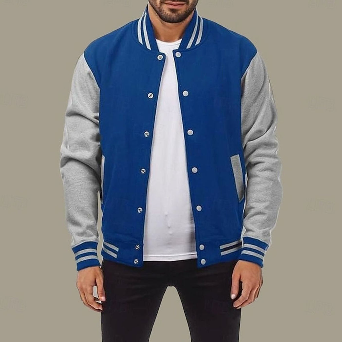 WISEMERE™ | Classic Varsity Bomber Jacket with Ribbed Trim and Snap Buttons