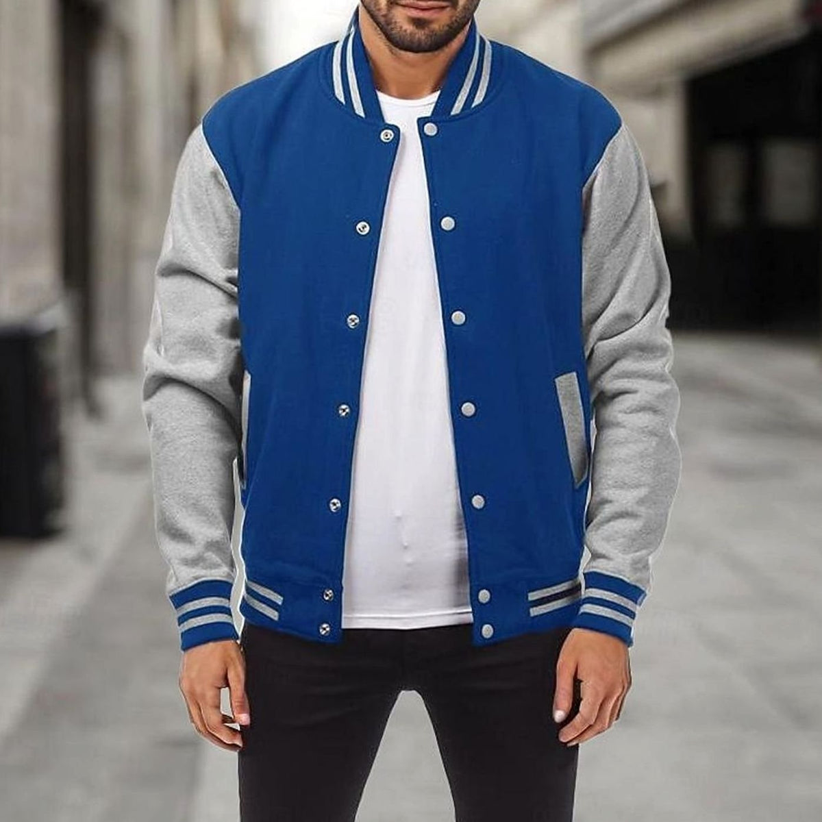 WISEMERE™ | Classic Varsity Bomber Jacket with Ribbed Trim and Snap Buttons