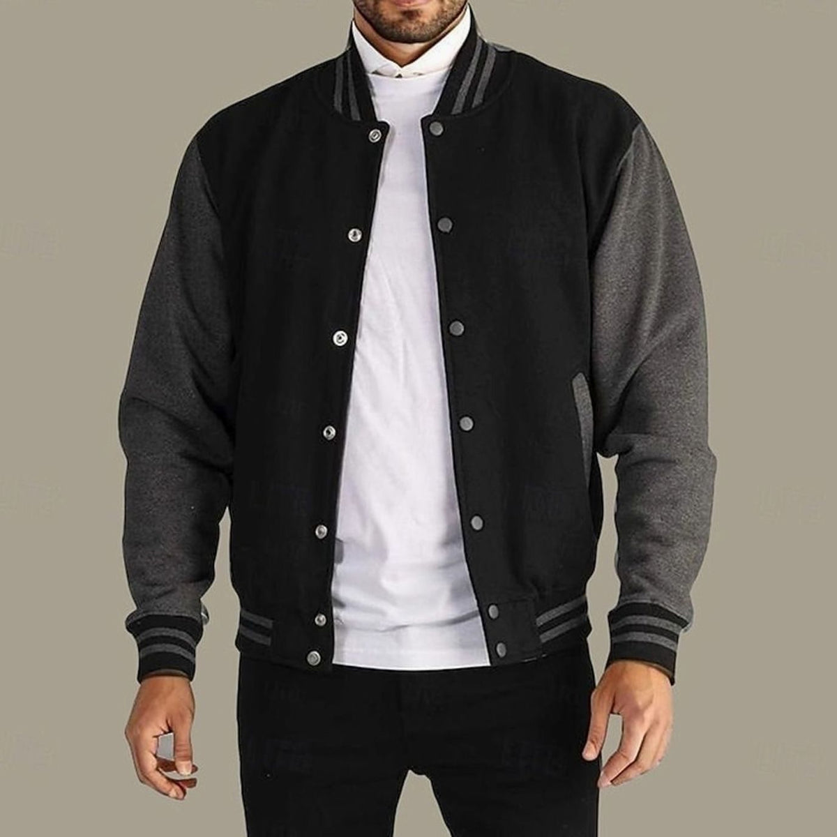 WISEMERE™ | Classic Varsity Bomber Jacket with Ribbed Trim and Snap Buttons