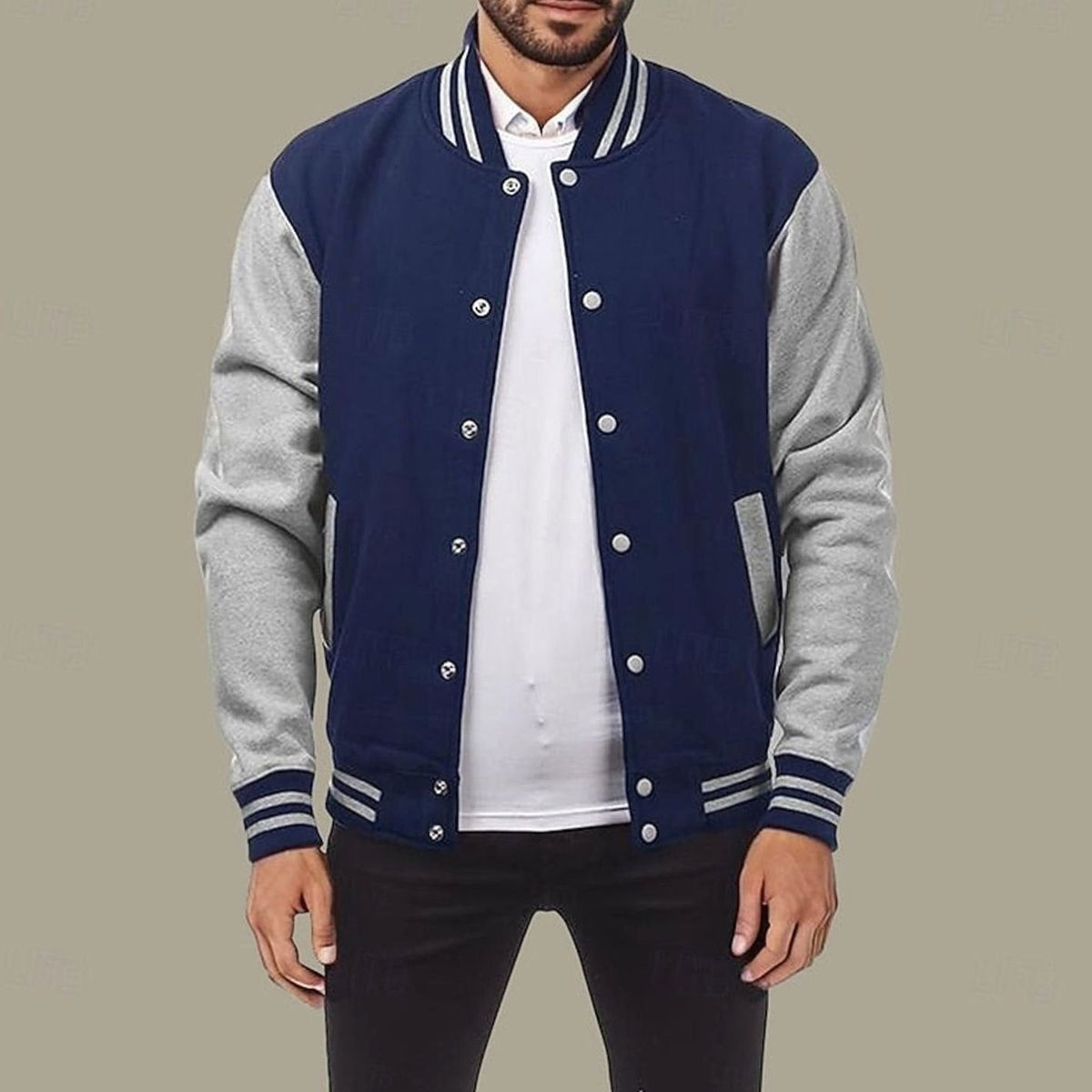 WISEMERE™ | Classic Varsity Bomber Jacket with Ribbed Trim and Snap Buttons