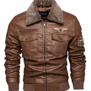 WISEMERE™ | Faux Leather Sherpa-Collar Aviator Bomber Jacket