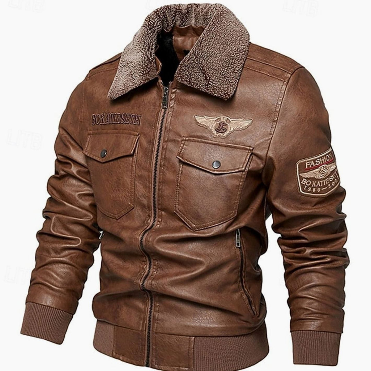WISEMERE™ | Faux Leather Sherpa-Collar Aviator Bomber Jacket