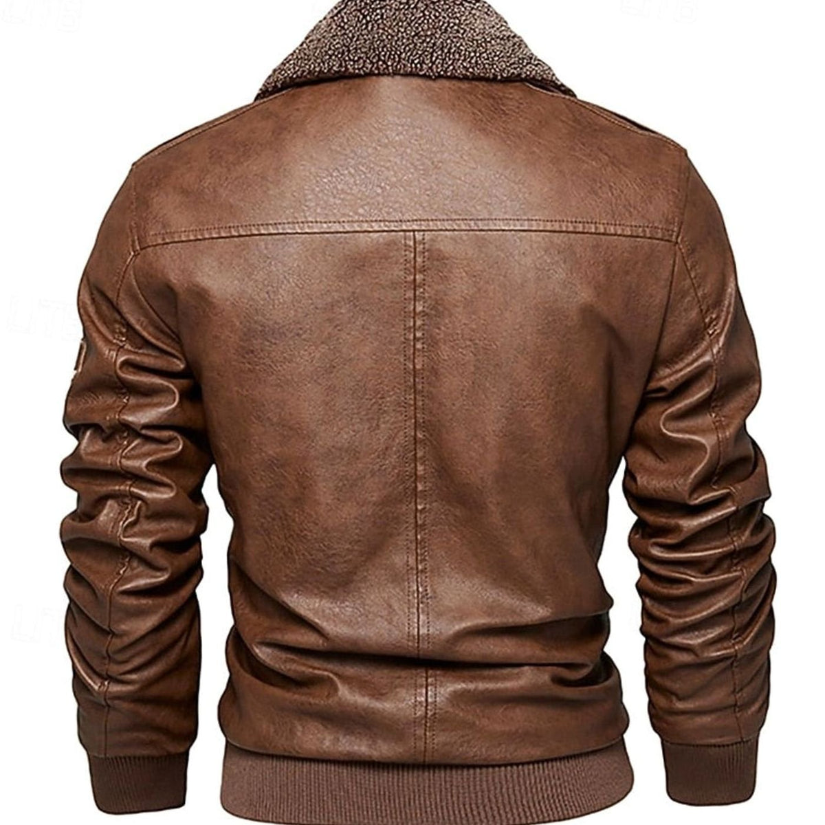 WISEMERE™ | Faux Leather Sherpa-Collar Aviator Bomber Jacket