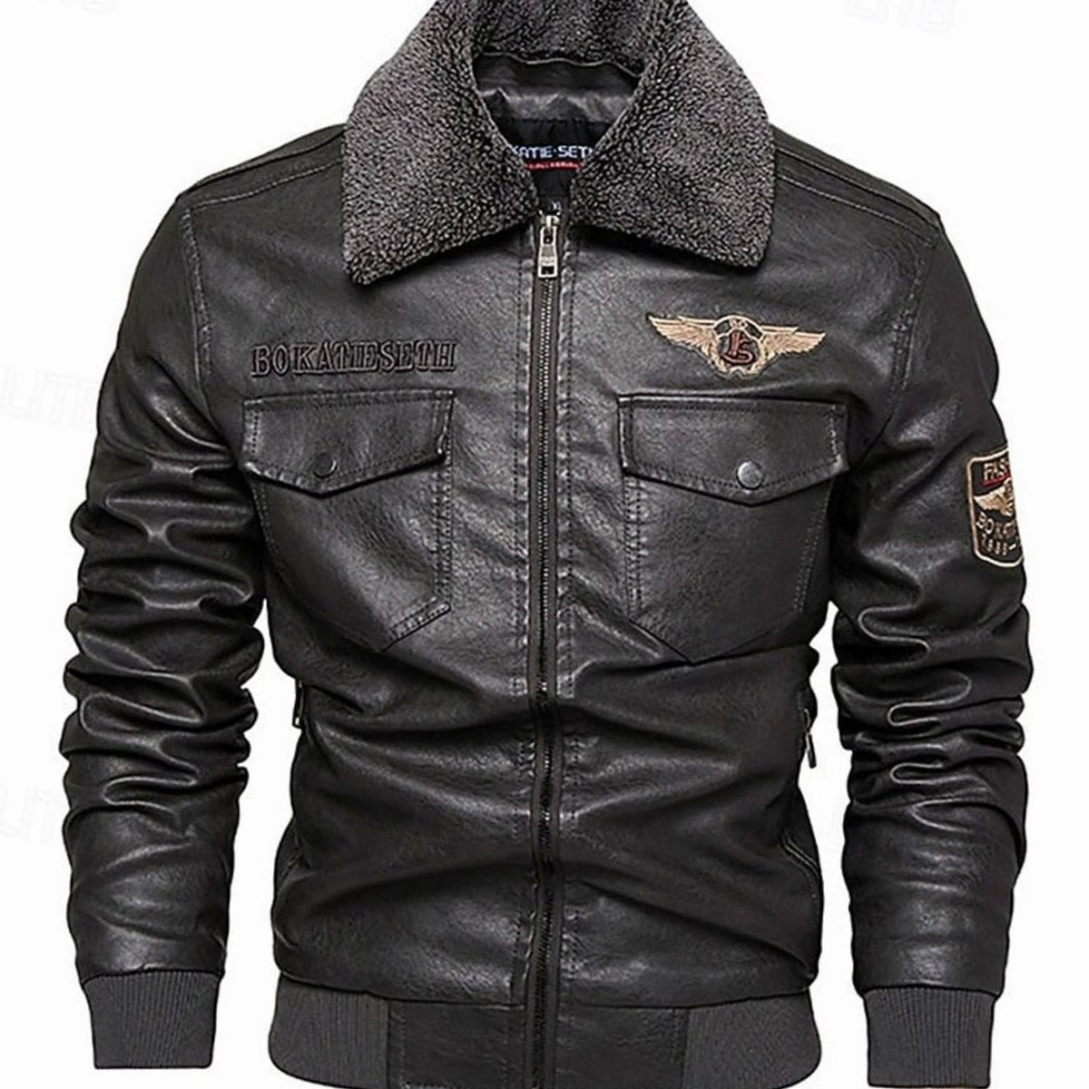 WISEMERE™ | Faux Leather Sherpa-Collar Aviator Bomber Jacket
