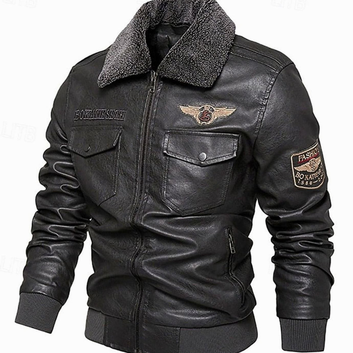 WISEMERE™ | Faux Leather Sherpa-Collar Aviator Bomber Jacket
