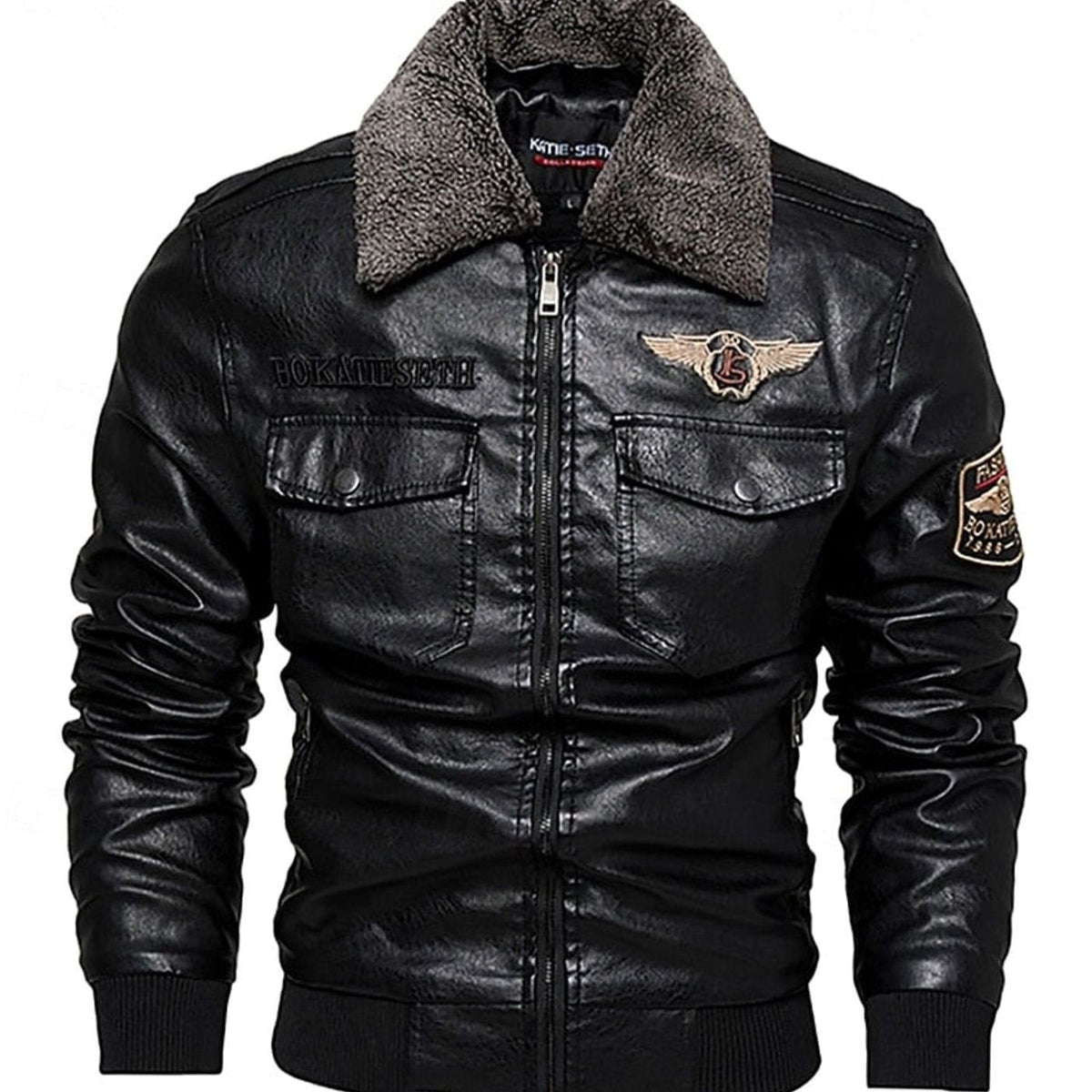 WISEMERE™ | Faux Leather Sherpa-Collar Aviator Bomber Jacket