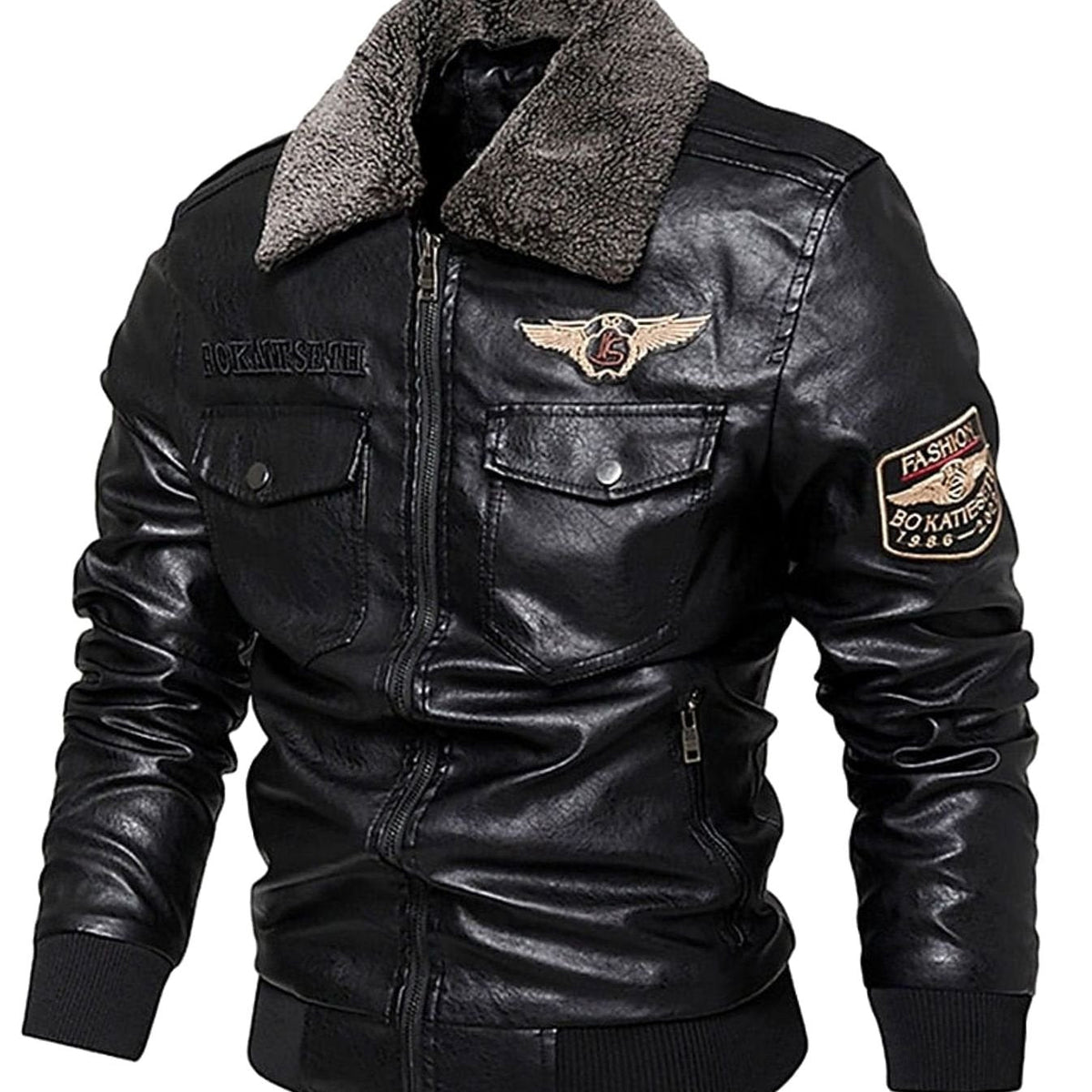 WISEMERE™ | Faux Leather Sherpa-Collar Aviator Bomber Jacket