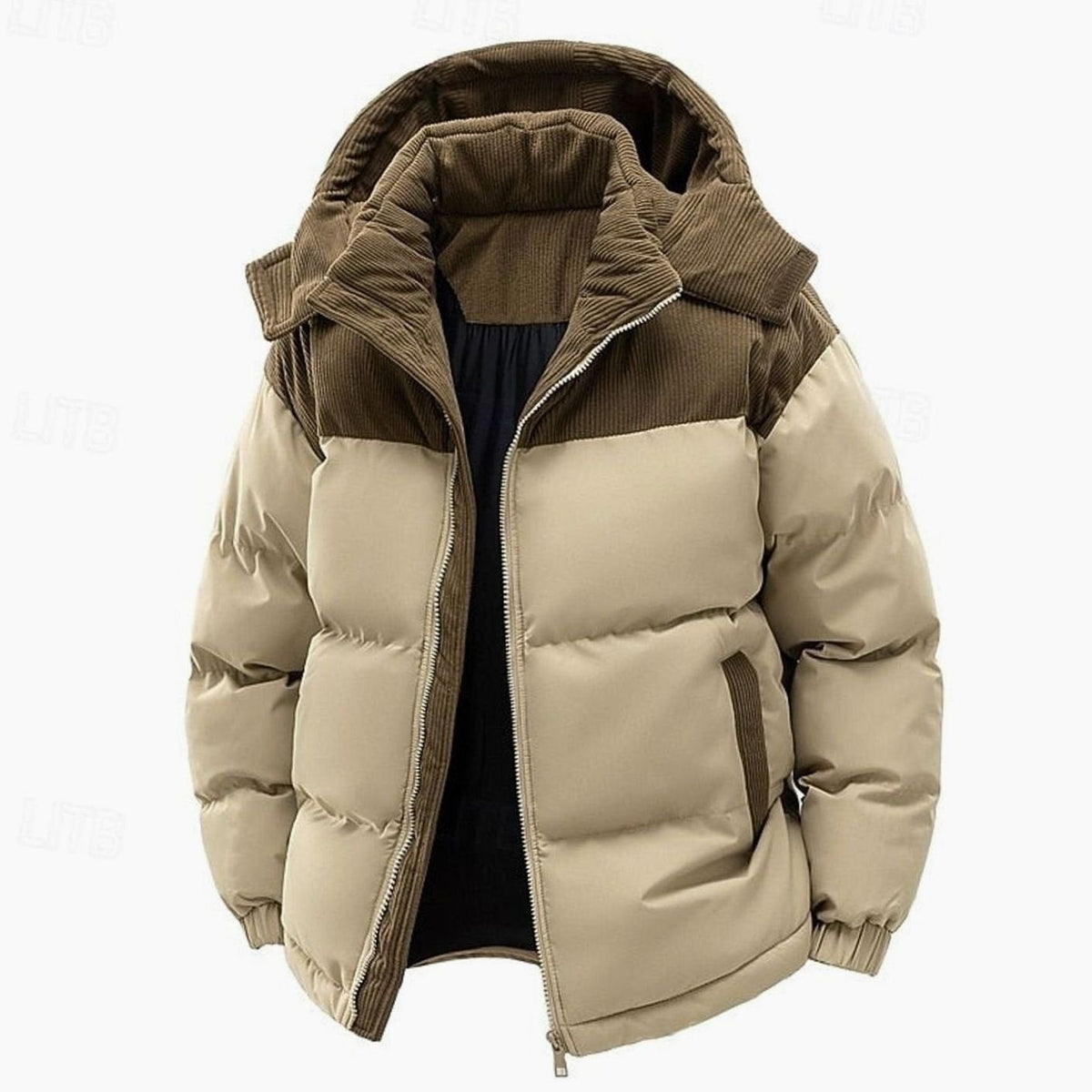 WISEMERE™ | Quilted Hooded Two-Tone Corduroy Puffer Jacket