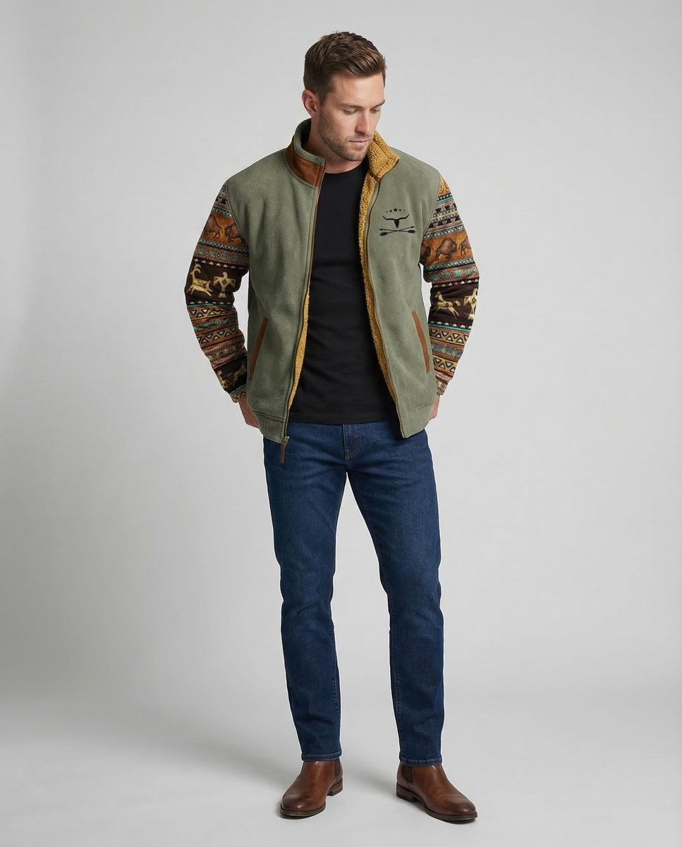 WISEMERE™ | Sherpa-Lined Full-Zip Jacket with Southwestern Print Sleeves