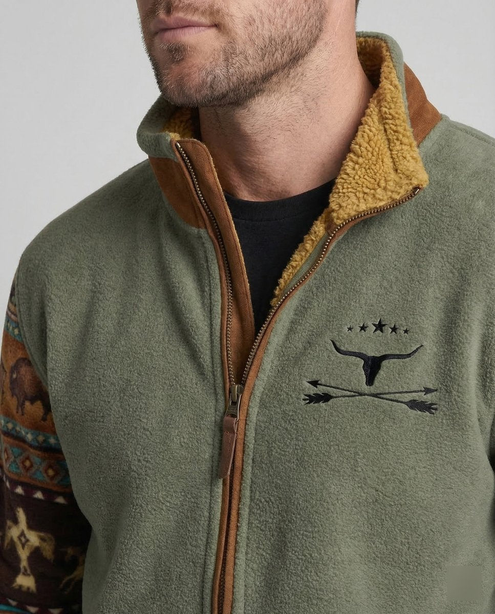 WISEMERE™ | Sherpa-Lined Full-Zip Jacket with Southwestern Print Sleeves