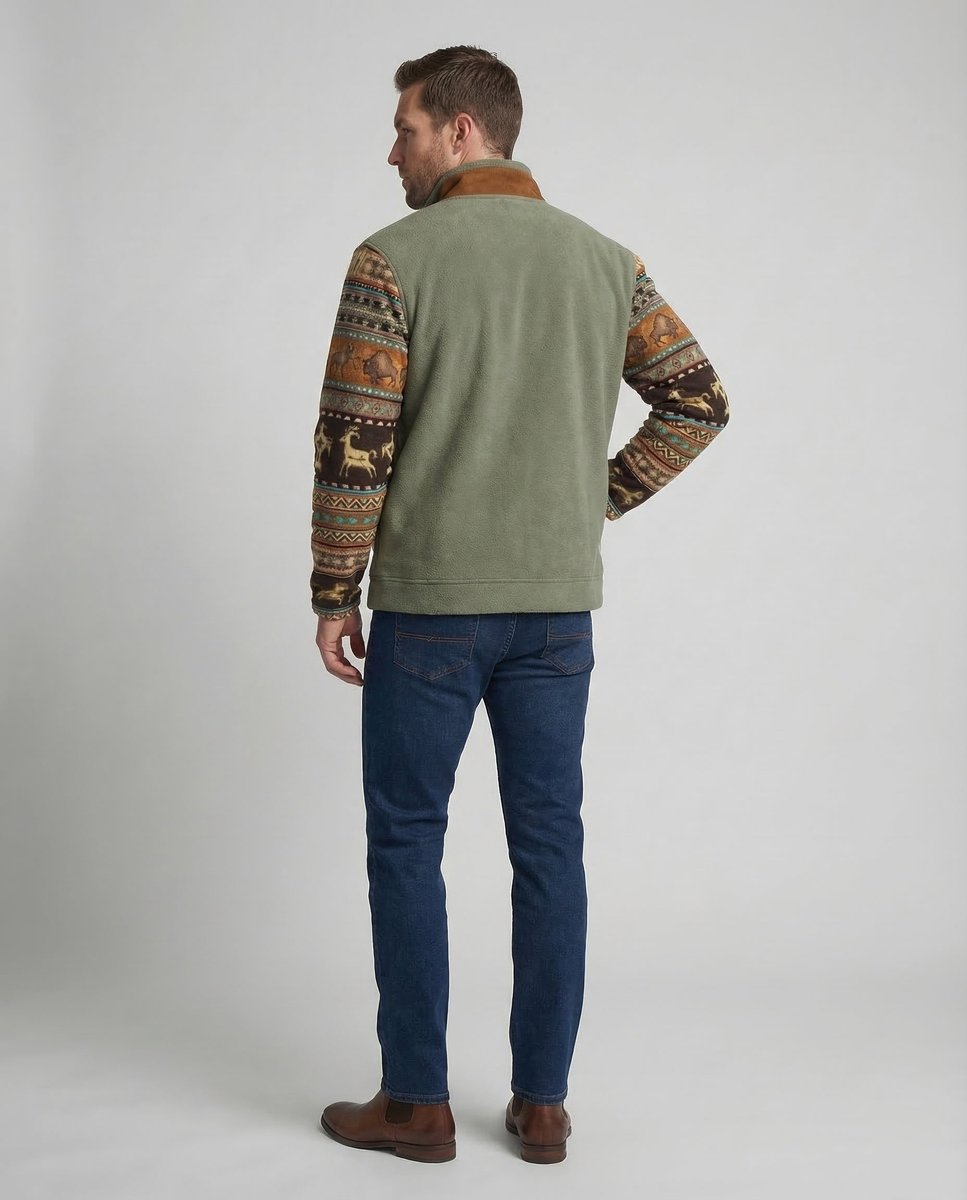 WISEMERE™ | Sherpa-Lined Full-Zip Jacket with Southwestern Print Sleeves