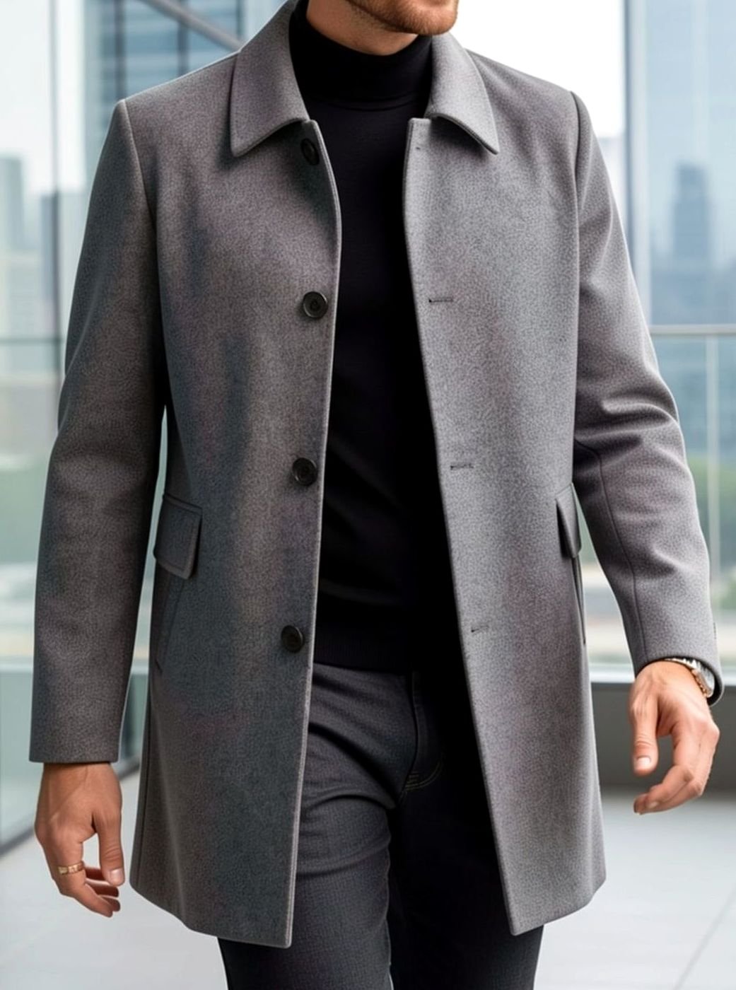 WISEMERE™ | Single-Breasted Wool Overcoat with Classic Collar