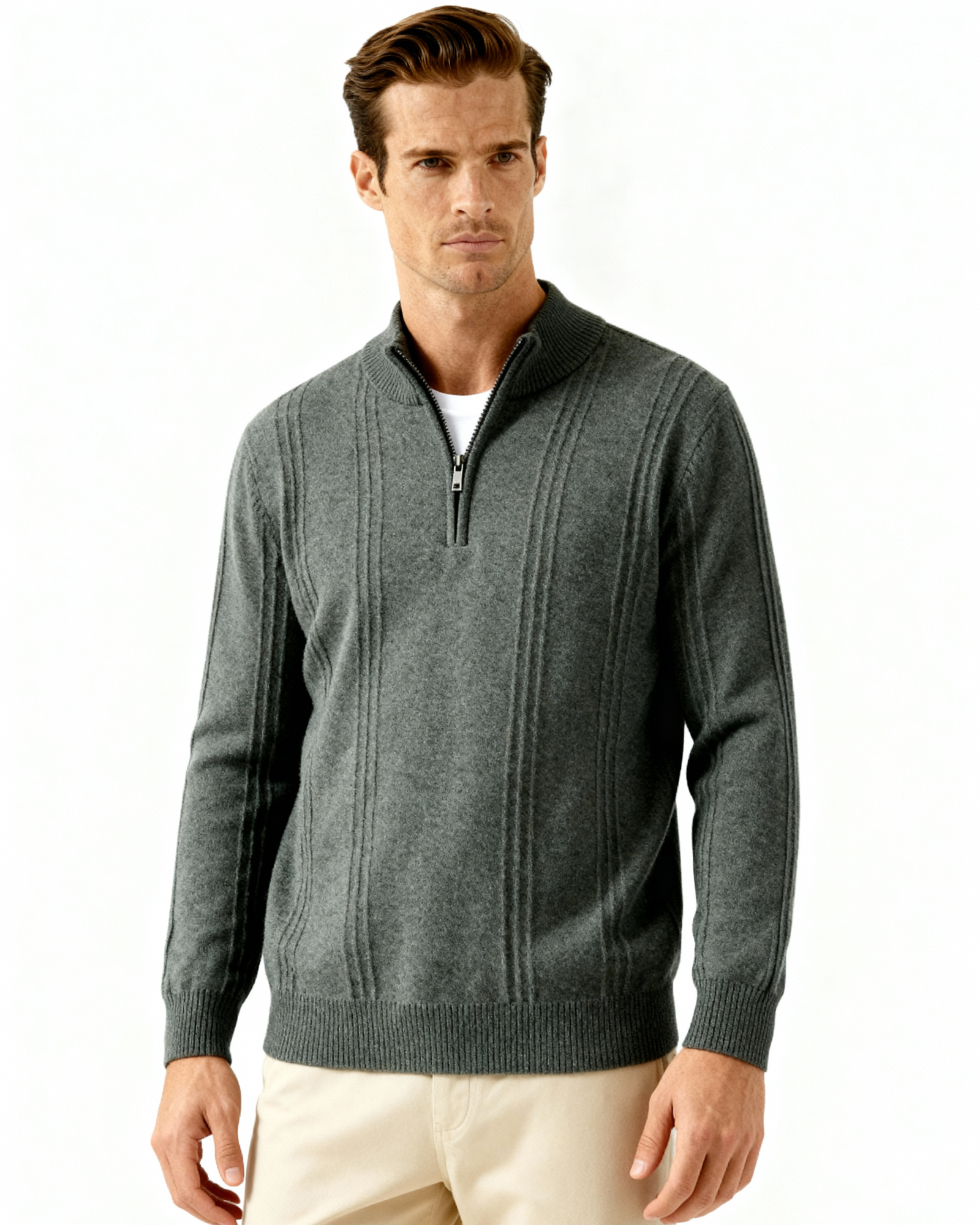 WISEMERE | CASHMERE RIBBED HALF ZIP