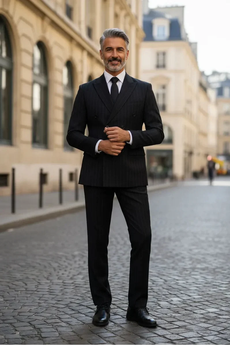 WISEMERE™ | Men's Classic Pinstripe Double-Breasted 3-Piece Suit