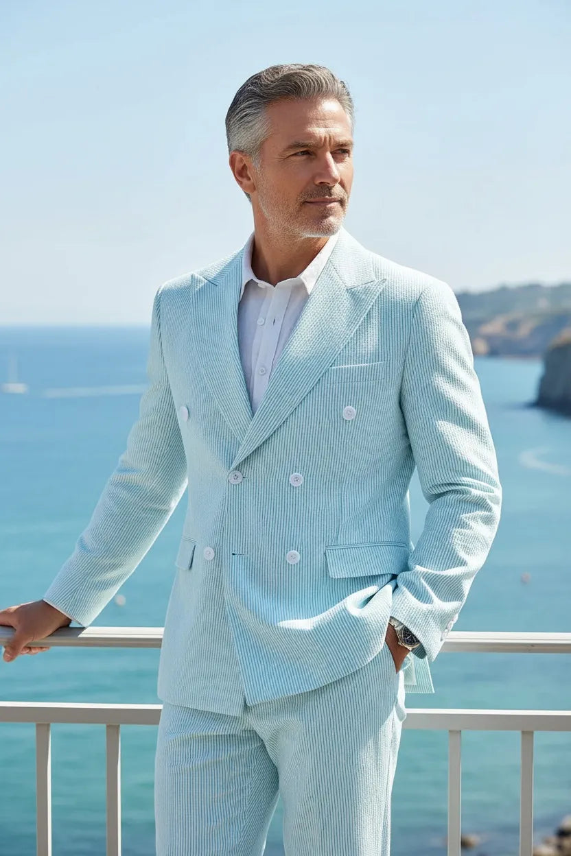 WISEMERE™ | Men's Summer Double-Breasted Seersucker Two-Piece Suit