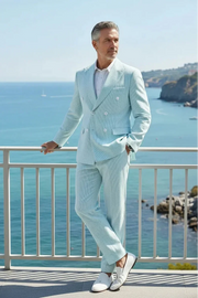 WISEMERE™ | Men's Summer Double-Breasted Seersucker Two-Piece Suit
