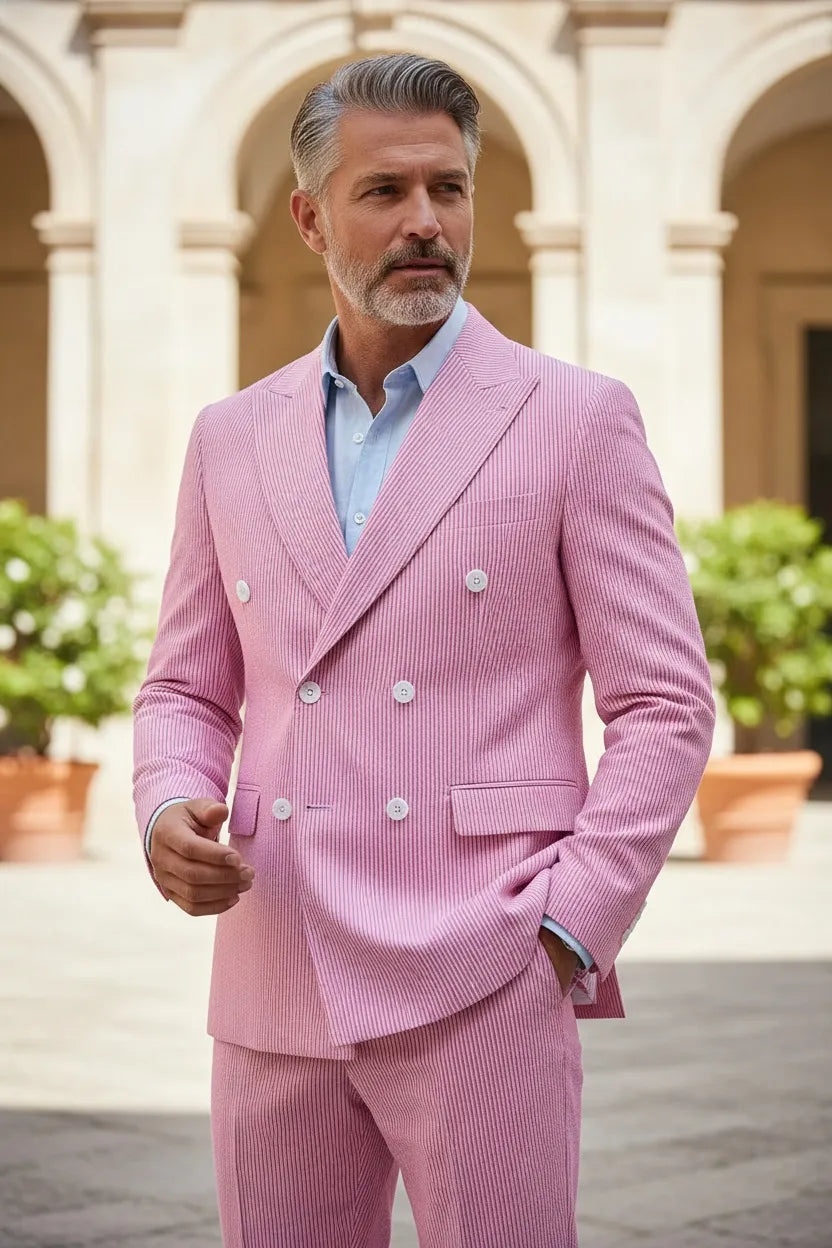 WISEMERE™ | Men's Summer Double-Breasted Seersucker Two-Piece Suit