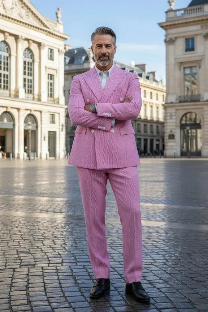 WISEMERE™ | Men's Summer Double-Breasted Seersucker Two-Piece Suit